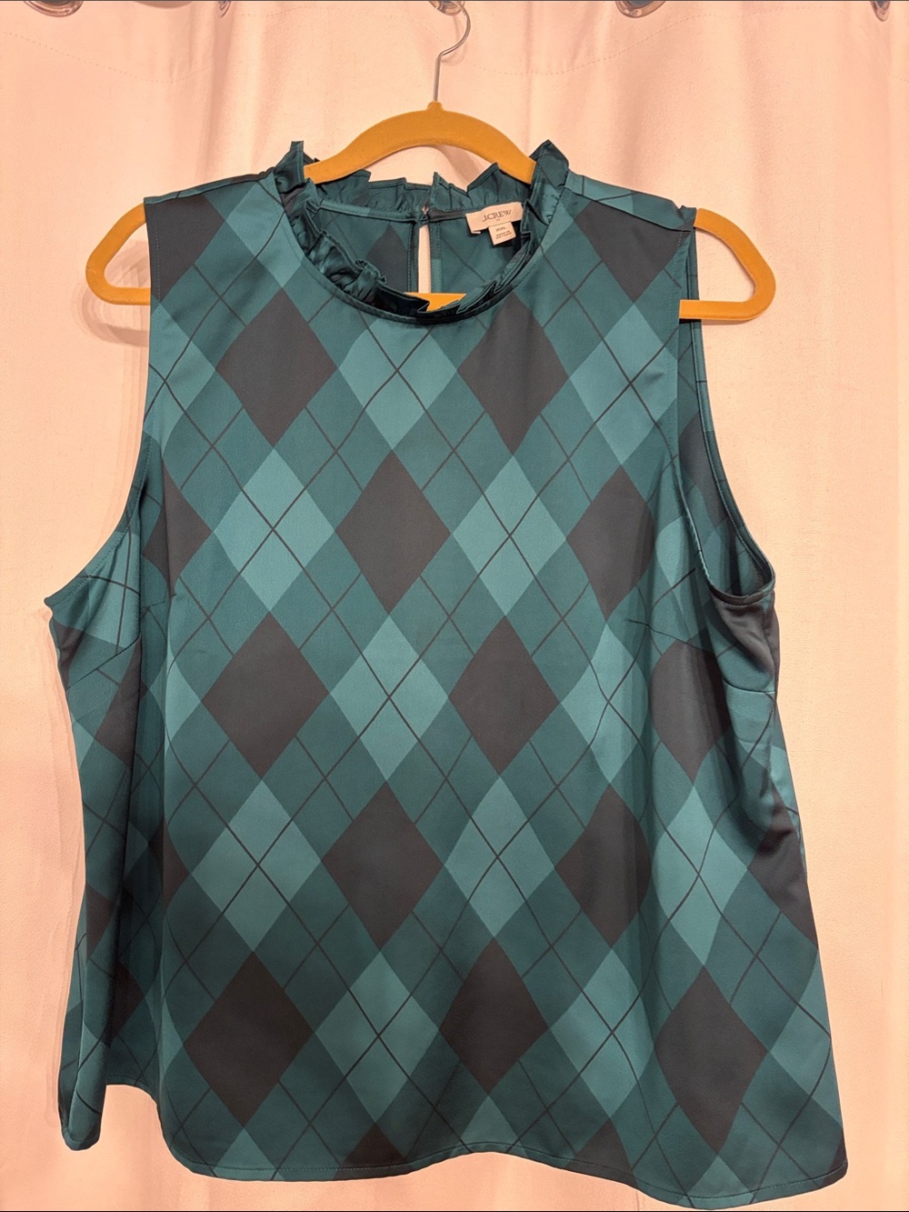 J. Crew Teal and Dark Teal Argyle Ruffle-Neck Sleeveless Camisole